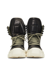 Rick Owens Black And Off White Hiking Sneaker Boots