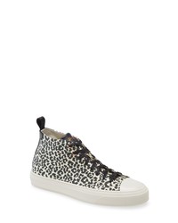 Black and White Leopard Canvas High Top Sneakers