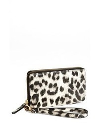 Black and White Leopard Leather Clutch