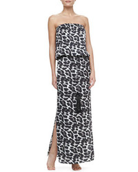 Marie France Van Damme Leopard Strapless Tassel Coverup Maxi Dress