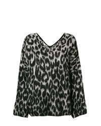 Black and White Leopard V-neck Sweater