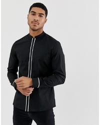 ASOS DESIGN Slim Shirt With Manderin Collar With Contrast Piping