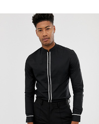 ASOS DESIGN Tall Slim Shirt With Manderin Collar With Contrast Piping