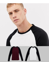 ASOS DESIGN Long Sleeve Muscle Fit T Shirt With Contrast Raglan 2 Pack Save