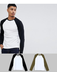 ASOS DESIGN Long Sleeve T Shirt With Contrast Raglan 2 Pack Save