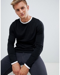 ASOS DESIGN Long Sleeve T Shirt With Contrast Ringer In Black