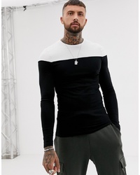ASOS DESIGN Muscle Fit Long Sleeve T Shirt With Contrast Yoke In Black