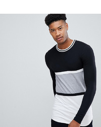 ASOS DESIGN Tline Long Sleeve T Shirt With Curved Hem In Monochrome Colour Block