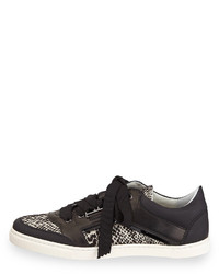 Lanvin Jacquard And Leather Low Sneaker
