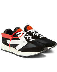 Off-White Runner Leather Trimmed Suede And Shell Sneakers