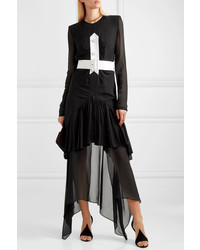 Givenchy Asymmetric Pliss Silk Chiffon Midi Dress