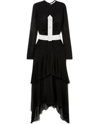 Givenchy Asymmetric Pliss Silk Chiffon Midi Dress