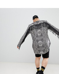 ASOS DESIGN Plus Regular Fit Overhead Paisley Printed Shirt With Fringing