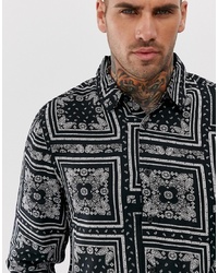 New Look Regular Fit Shirt With Paisley Print In Black