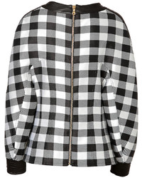 Balmain Silk Checked Top With Leather Detailing