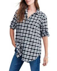 This Is Not Chanel White + Black Flannel Shirt Medium / Oversized