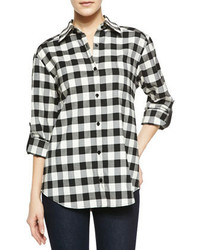 Alice + Olivia Piper Check Button Down Shirt With Leather Tabs