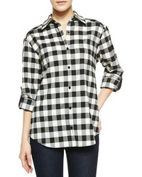 Alice + Olivia Piper Check Button Down Shirt With Leather Tabs