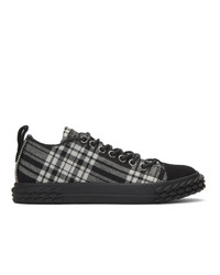 Black and White Plaid Leather Low Top Sneakers