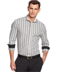 Alfani Black Long Sleeve Regular Fit Plaid Shirt