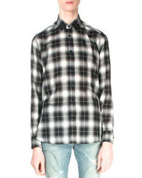 Plaid Flannel Long Sleeve Shirt Blackwhite