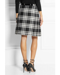 Versace Faux Patent Leather And Plaid Wool Skirt