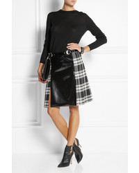 Versace Faux Patent Leather And Plaid Wool Skirt