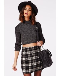 Missguided Leona Check Zip Front Skirt Black