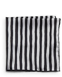 Saks Fifth Avenue BLACK Silk Striped Pocket Square