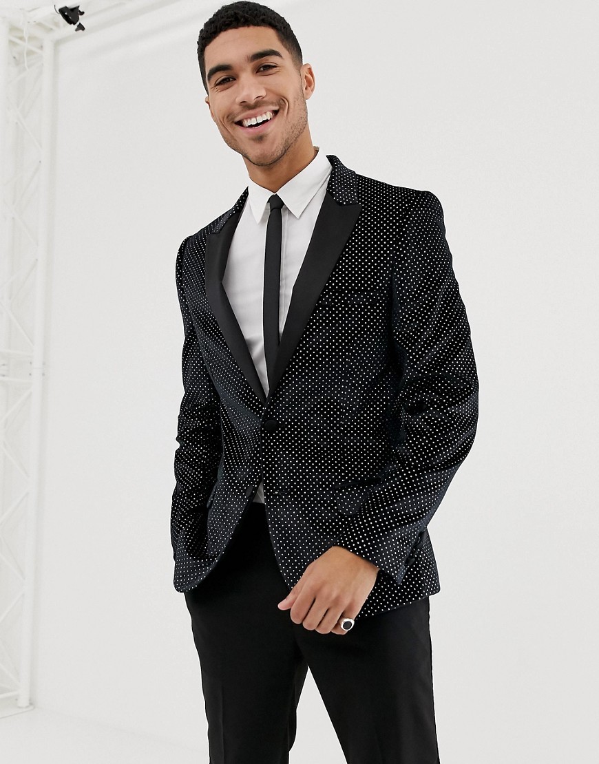 ASOS DESIGN super skinny tuxedo suit pants in black