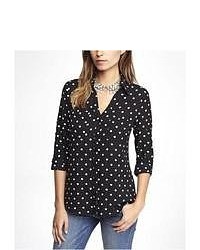 Express Polka Dot Convertible Sleeve Portofino Shirt Black X Small