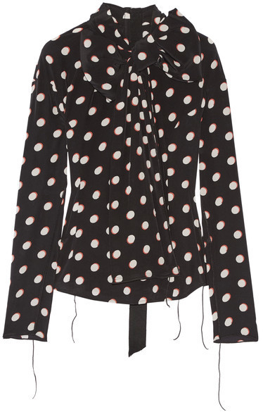 black and white polka dot blouse with bow