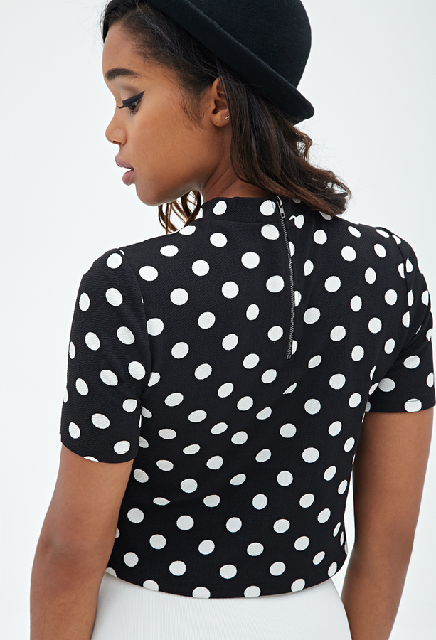 white and black polka dot crop top