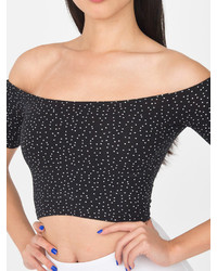 American Apparel Polka Dot Print Cotton Spandex Off Shoulder Top