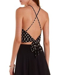 Charlotte Russe Strappy Polka Dot Tie Back Crop Top