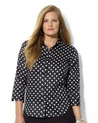 Lauren Ralph Lauren Plus Size Three Quarter Sleeve Polka Dot Shirt
