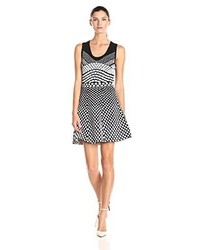 Nicole Miller Erica Pixel Jacquard Fit And Flare Polka Dot Dress