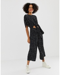 Glamorous Relaxed Jumpsuit With Tie Front In Spaced Spot Print And White