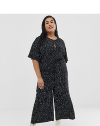 Glamorous Curve Relaxed Jumpsuit With Tie Front In Spaced Spot Print And White