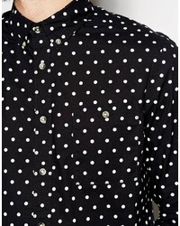 Asos Brand Shirt In Long Sleeve With Polka Dot Print