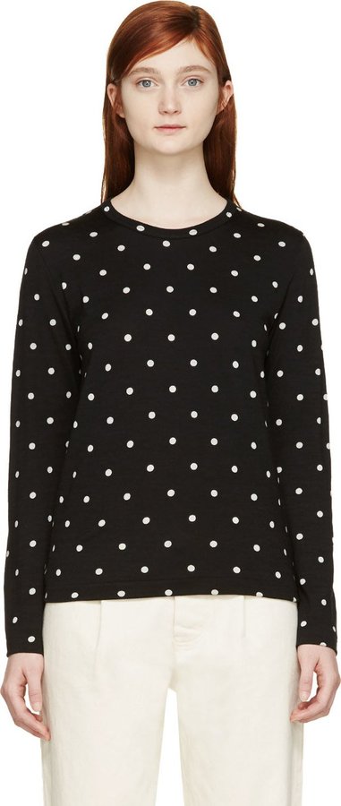 black and white polka dot long sleeve shirt