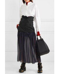 Rokh Dual Pinstriped Twill And Polka Dot Chiffon Skirt