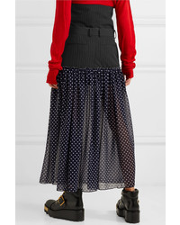 Rokh Dual Pinstriped Twill And Polka Dot Chiffon Skirt