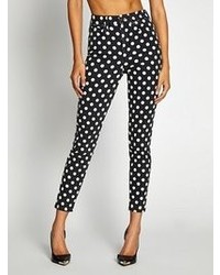 GUESS 1981 High Rise 3 Zip Crop Jeans With Polka Dots