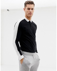 ASOS DESIGN Long Sleeve Polo Shirt With Contrast In Black