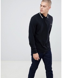 Fred Perry Long Sleeve Twin Tipped Polo In Black