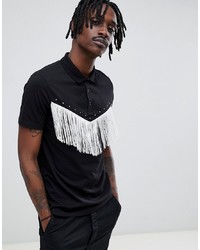 ASOS DESIGN Polo Shirt With Western Fringing In Black
