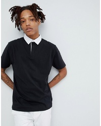 ASOS DESIGN Relaxed Fit Rugby Polo In Black