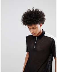 ASOS DESIGN Relaxed Longline Polo Shirt In Mesh In Black
