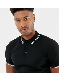 ASOS DESIGN Tall Pique Polo Shirt With Tipping In Black